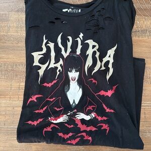 Elvira Black Graphic Tee with Red and White Design